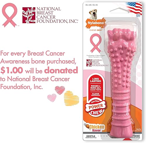 Vista 2 de Nylabone Power Chew - Juguete masticable para perros para concientización sobre el cáncer de mama, juguetes indestructibles para masticadores