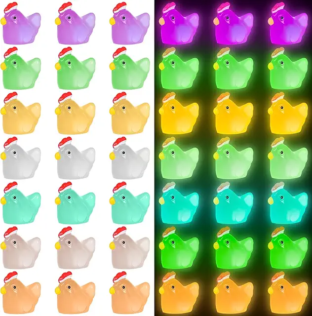 50pcs Luminous Mini Resin Chicken Figurines for Fairy Garden & Miniature Decoration