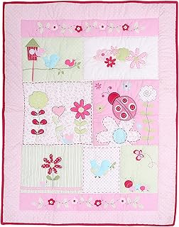 1 PC Floral Butterfly Ladybug Baby Girl Crib Quilt Embroidery Butterfly Sunflower Ladybird Comforter Blanket Pink Red Green