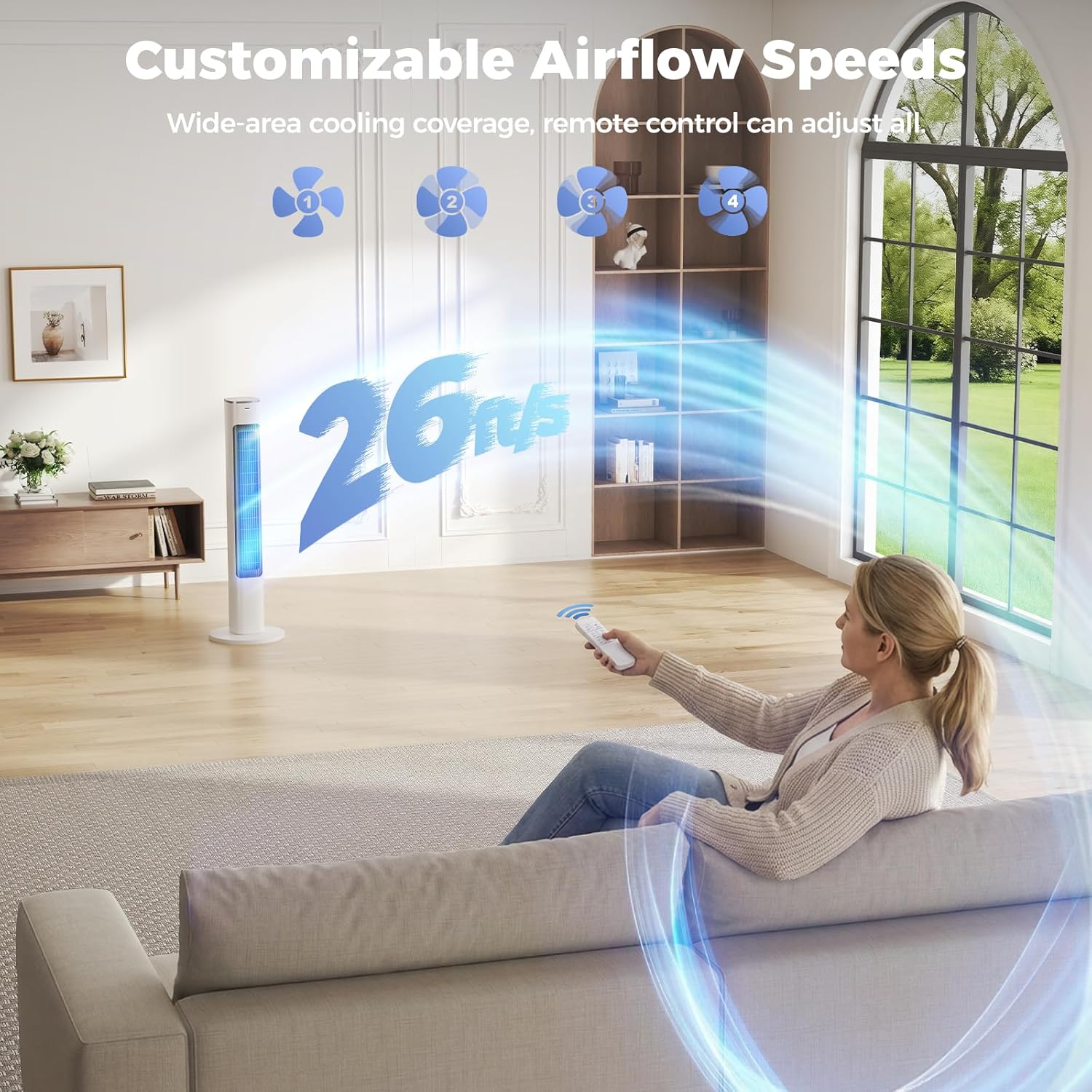 40" Smart Tower Fan for Bedroom, 90° Oscillating Cooling Fans with Remote,4 Speeds,26ft/s Airflow,12H Timer,28dB Quiet, Standing Floor Fan for Home