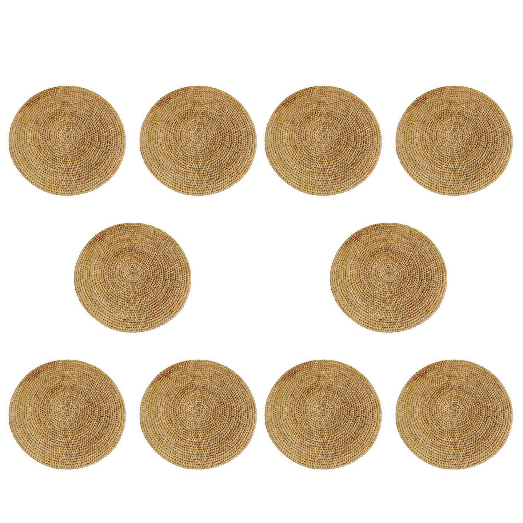 Vjsujehgy 10X Handwoven Rattan Placemats,Round Wicker Table Mats, Natural Woven Placemats for Dinner Table,Heat Mats