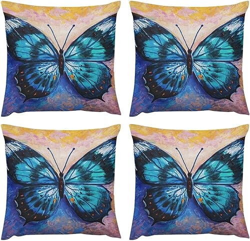 Fundas de almohada para dormitorio, hermosa mariposa tropical en teñido anudado, 18 x 18 pulgadas, juego pequeño de 4 fundas de cojín