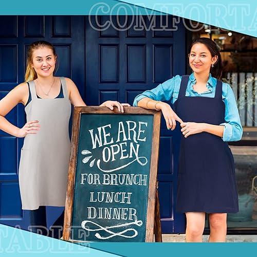 Miniatura 6 de Delantal de lino de algodón 2 piezas con espalda cruzada delantal para mujer con bolsillos delantal de cocina para cocina hornear jardinería gris y