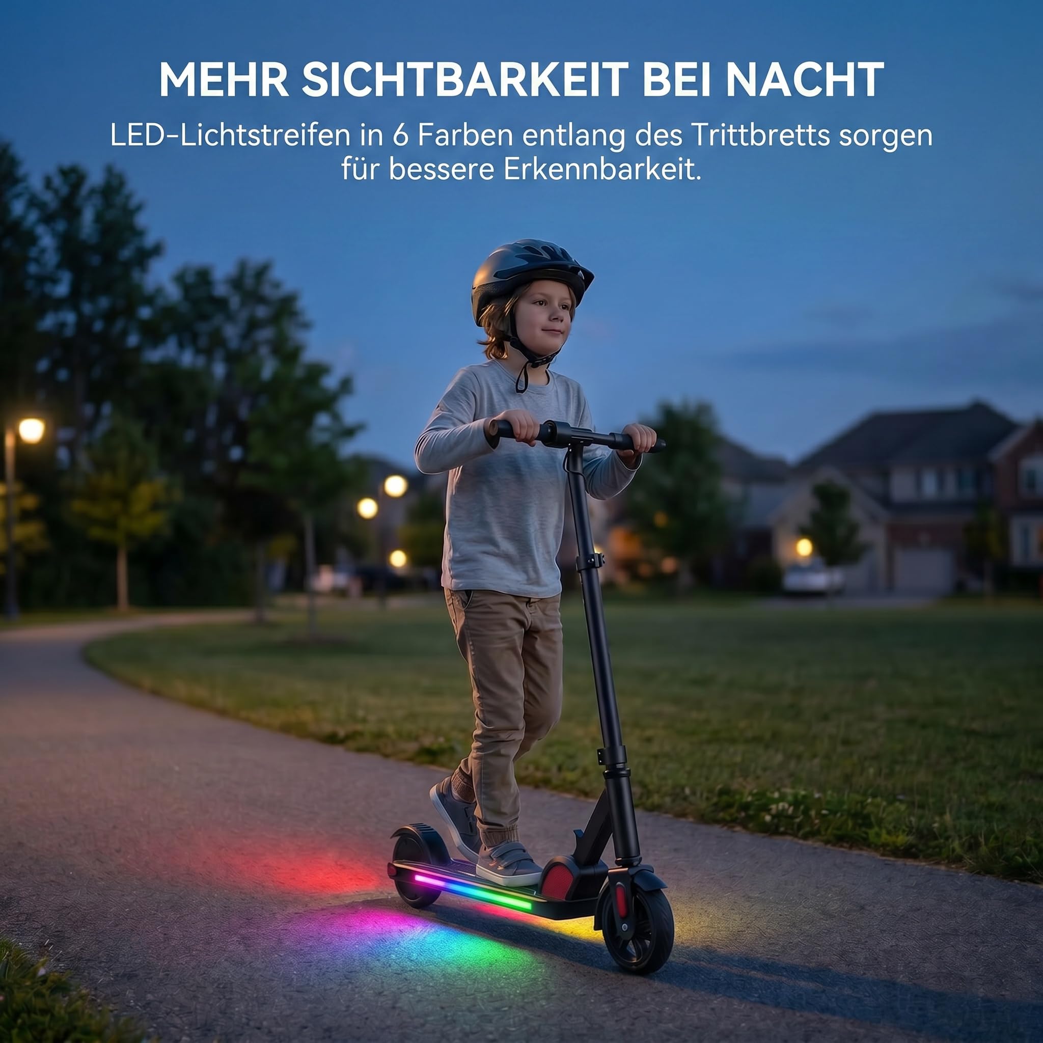 Caroma Patinete eléctrico para niños de 6 a 12 años, Motor de 150 W hasta 16 km/h, Alcance de 12 km, Patinete eléctrico Plegable con Luces Coloridas y Pantalla LED, Velocidad y Altura Ajustables