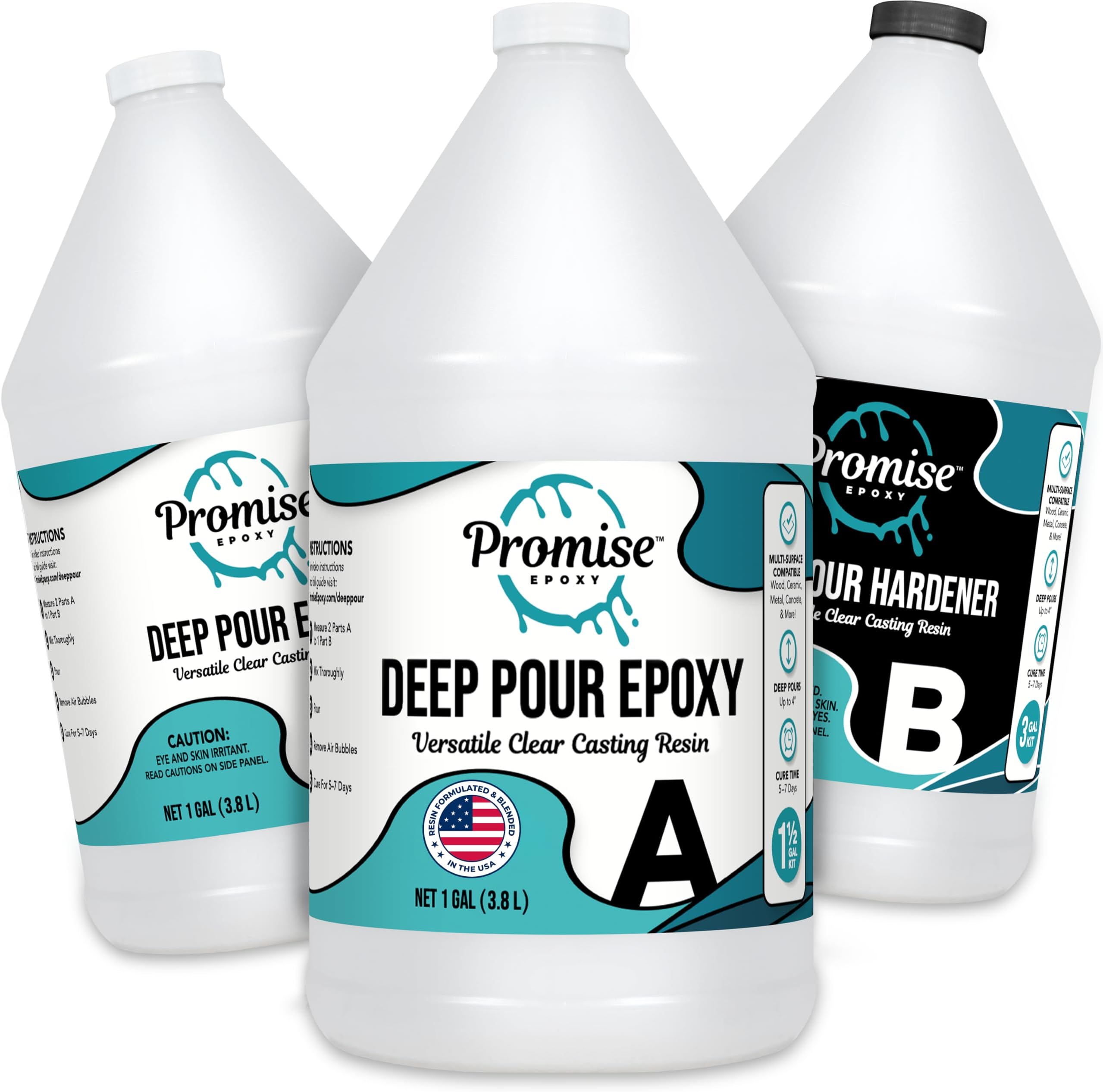 Promise Epoxy Deep Pour Epoxy Resin Kit 3 Gallon, Up to 4" Pouring Depth