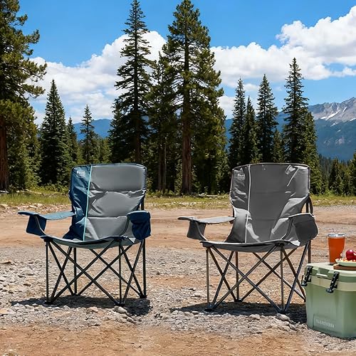 Miniatura 8 de Timber Ridge Silla de campamento plegable de gran tamaño de 550 libras para adultos, resistente con portavasos, bolsillo lateral para campamento,