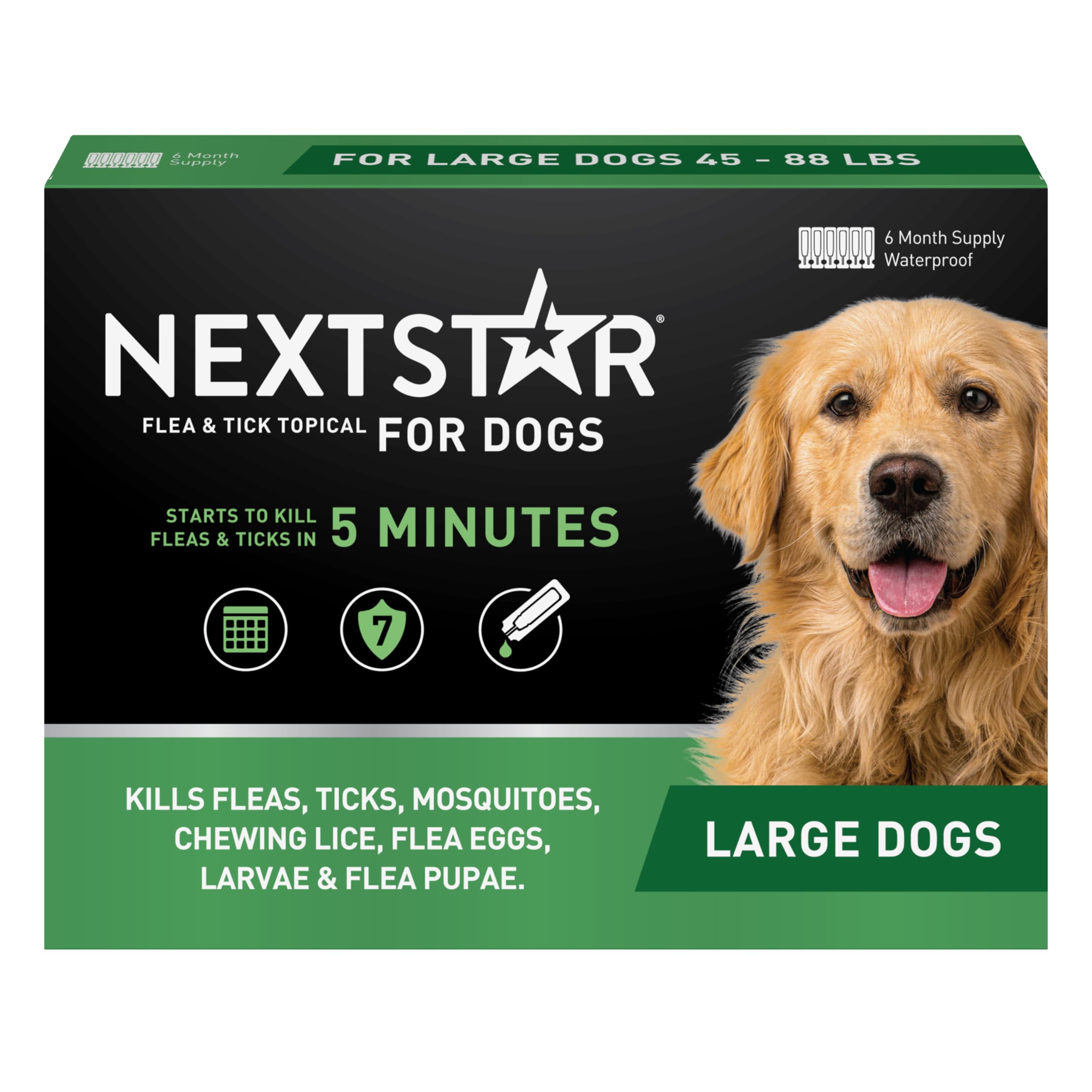 NEXTSTAR Flea and Tick Prevention for Dogs, Repellent, and Control, Fast Acting Waterproof Topical Drops for Large Dogs, 6 Monthly Doses