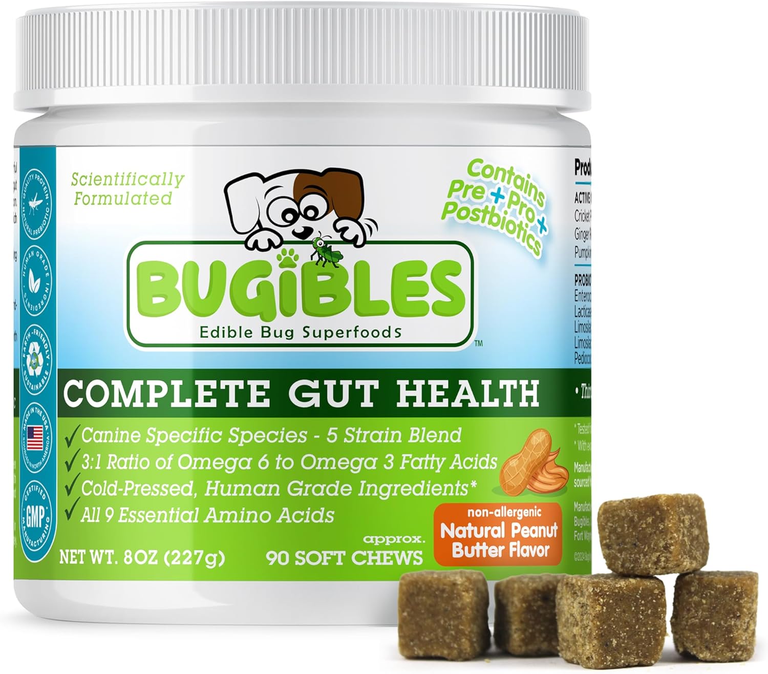 Probiotics for Dogs with Cricket Powder - Dog Probiotic Chews for Complete Gut Health (Pre, Pro & Post Biotics) - All-Natural Ingredients for Dogs Digestive Health, Allergy and Immune Support