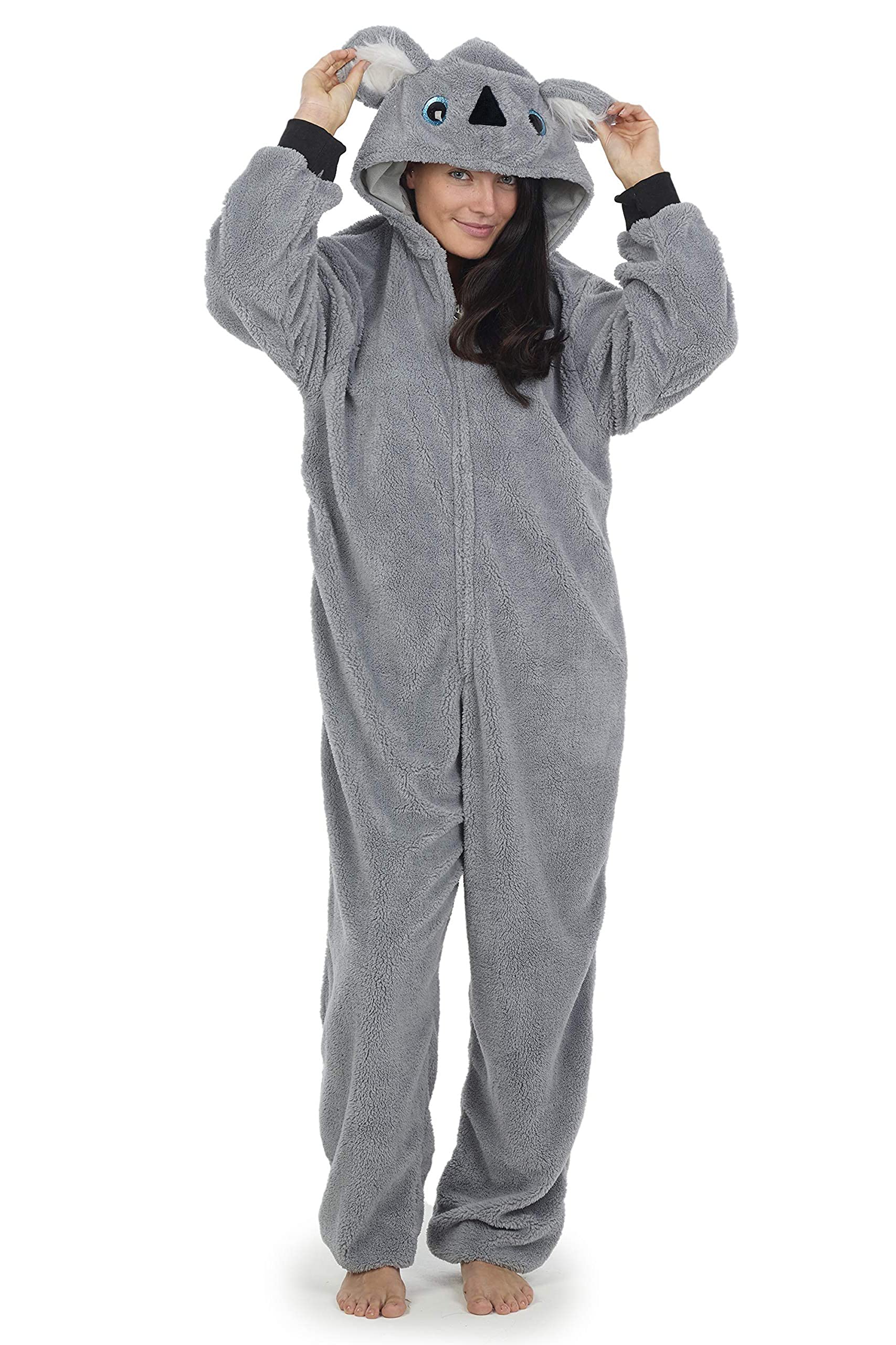 Citycomfort Women's Grey Koala Onesie Fleece Twosie Pyjamas Jumpsuit For Woman Rainbow Unicorn Onesies Koala Penguin Cat Pug Dinosaur (M, Koala)