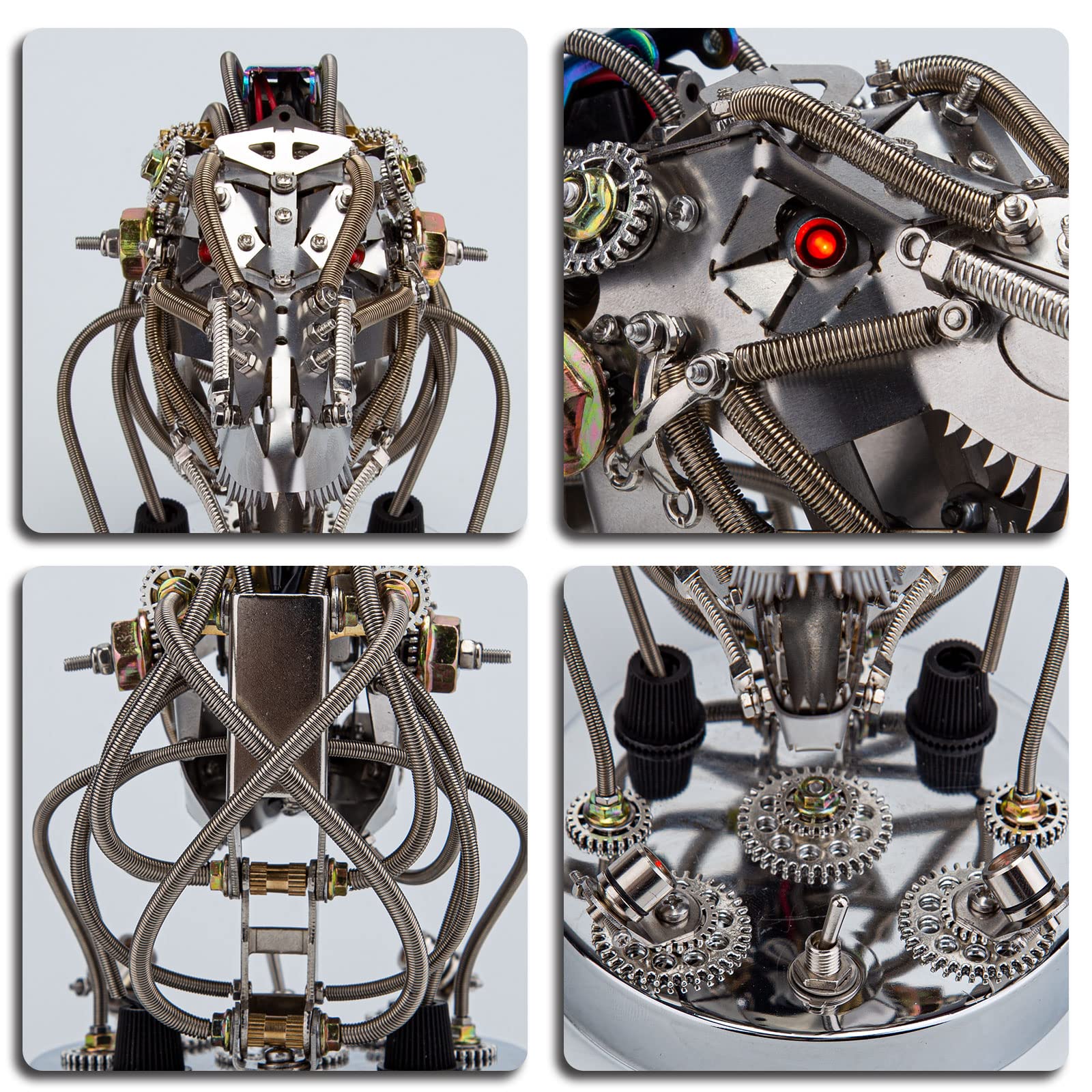 Steampunk T-Rex Skull Model Kit – Testa di dinosauro meccanica in movimento con occhi LED, scultura desktop fai da te per adolescenti e adulti (180 pezzi)