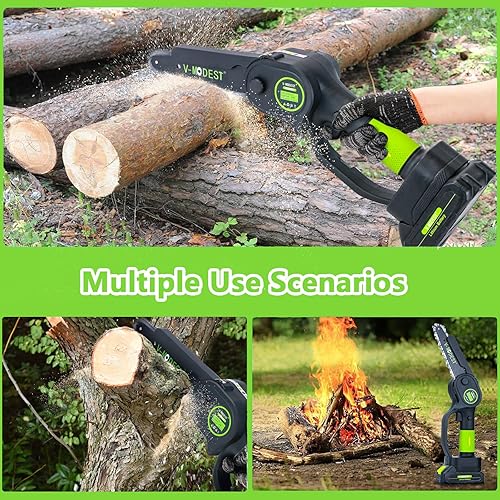 Miniatura 9 de V-MODEST - Mini motosierra inalámbrica de 4 y 6 pulgadas, motosierra eléctrica sin escobillas de una mano con batería de 2 x 24 V, 23.4 piess,