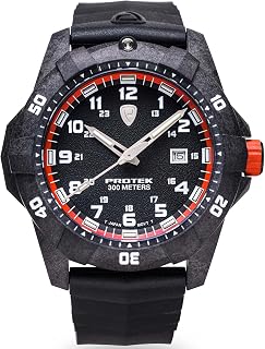 Relógio Carbon Dive, caixa de carbono/mostrador preto e laranja/pulseira preta, tamanho único, PT1004, Relógio de Mergulho