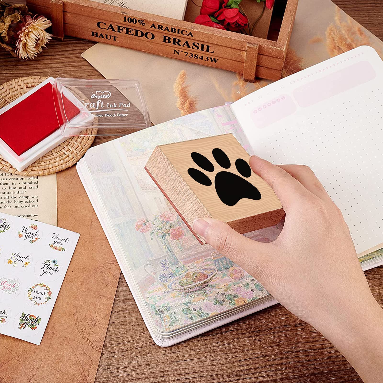 CRASPIRE Wooden Rubber Stamp Paw Print Printed Decorative Rubber Seal Stamps 3inch/7.5cm for Card Making DIY Craft - Image 3