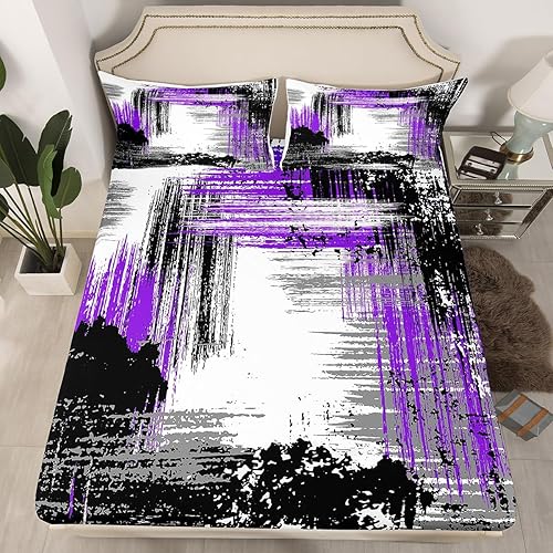 Miniatura 8 de Manfei Juego de sábanas bajeras abstractas tamaño individual, juego de ropa de cama moderno de arte abstracto de 2 piezas para niños y niños, estilo