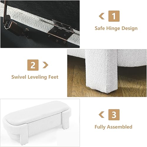 Miniatura 18 de Banco otomano ovalado de almacenamiento para dormitorio, de 51.5 pulgadas de largo, banco de entrada tapizado de felpilla con patas giratorias,