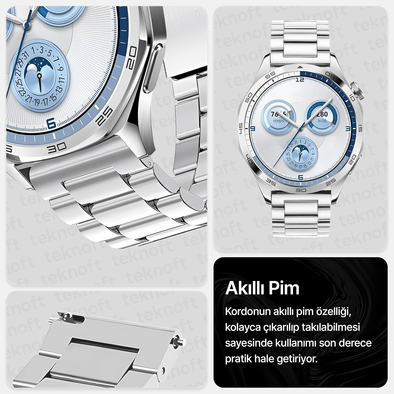 Teknoft 22mm ile Uyumlu Saatler için Paslanmaz Çelik 46mm Baklalı Kordon HUAWEI Watch (GT6 Pro/GT6/GT5 Pro/GT5/GT4/Watch 4 Pro/GT3/GT3 Pro/GT2/GT2 Pro)