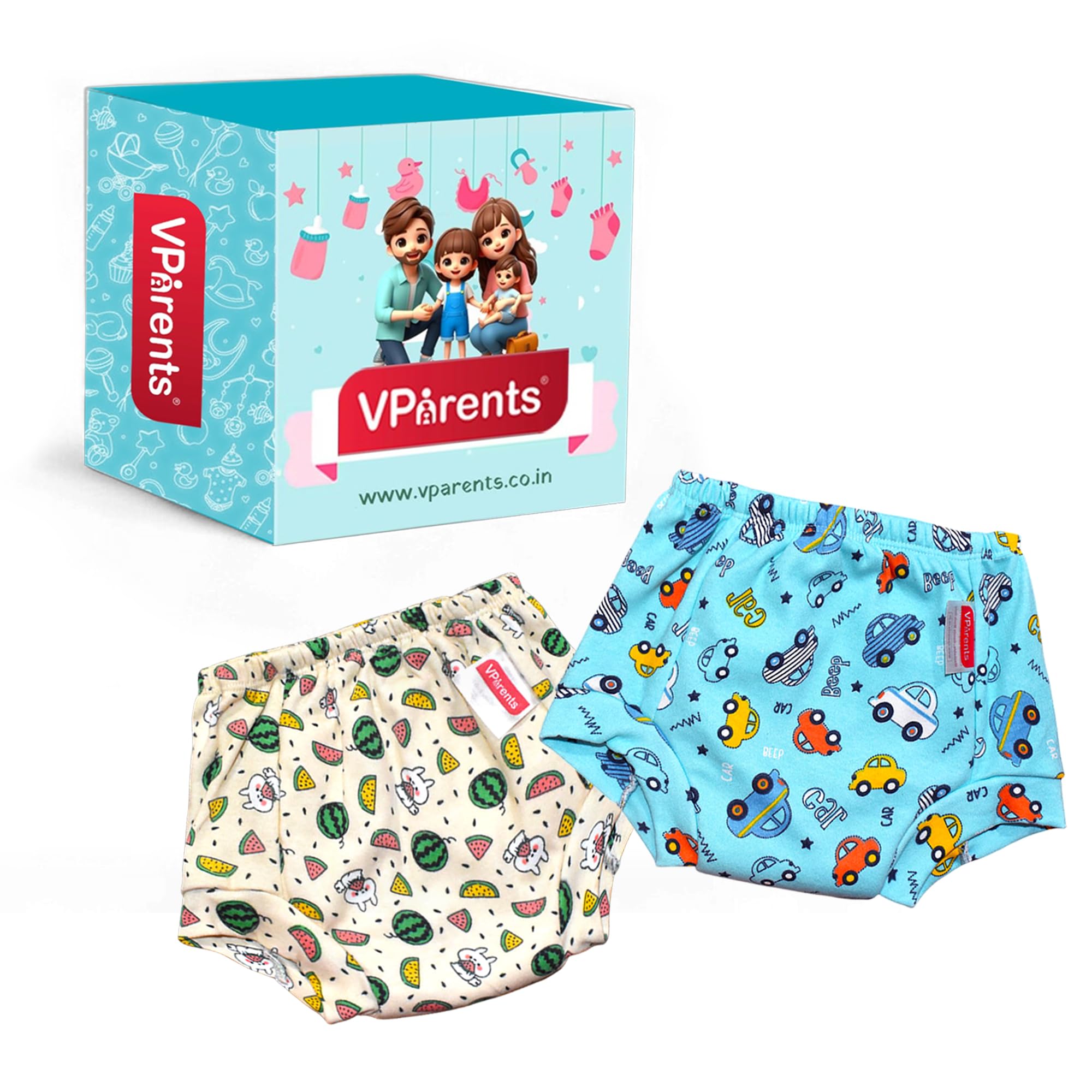 VParents Padded Underwear for Babies and Toddlers with 3 Layers of Cotton Padding Potty Training Pull Up & Diaper-Free Time (3-4 Years) Pack of 2 Fruit & Car Multicolour-image-16