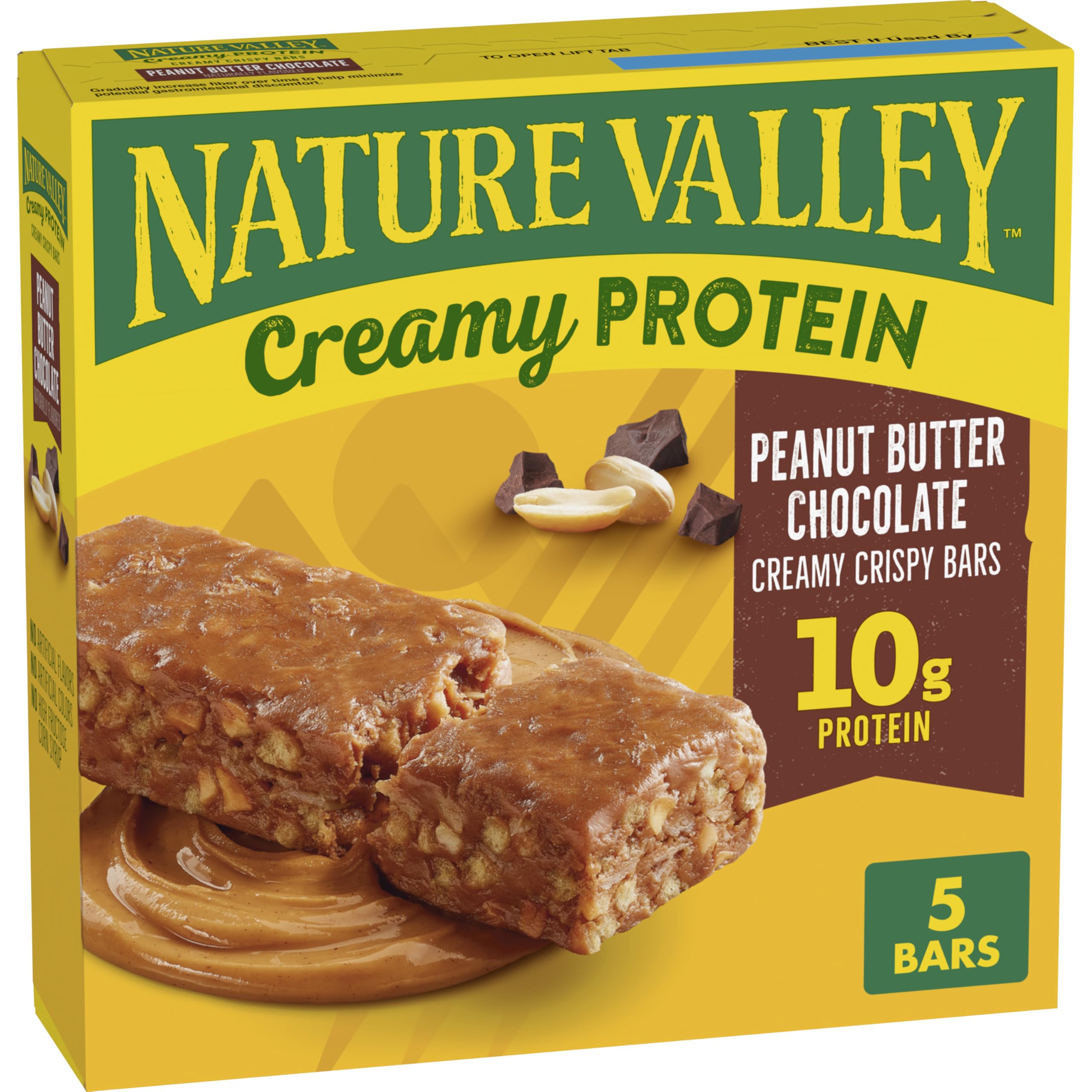 Nature Valley Creamy Protein Bars, Peanut Butter Chocolate, 10g Protein Snacks, 5 Bars, 7.45 oz