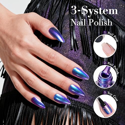 Miniatura 5 de AZUREBEAUTY Esmalte de uñas Chameleon sin gel, holográfico, arco iris, brillantina, natural, de secado rápido, esmalte de uñas de alto brillo para