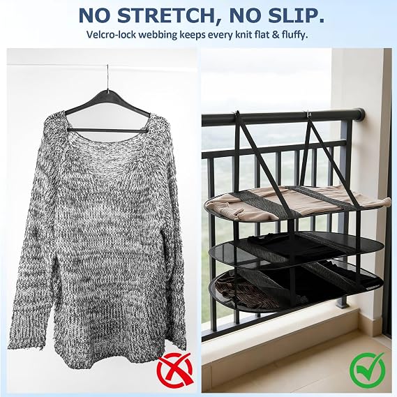 2Pcs Over The Door Drying Rack with 4 Hooks,3 Tier Sweater Drying Rack with Fixed Webbing,Large Folding Mesh Clothes Drying Rack for Dorms,Bathrooms and Bedroom(Black)