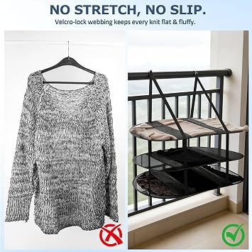 2Pcs Over The Door Drying Rack with 4 Hooks,3 Tier Sweater Drying Rack with Fixed Webbing,Large Folding Mesh Clothes Drying Rack for Dorms,Bathrooms and Bedroom(Black)