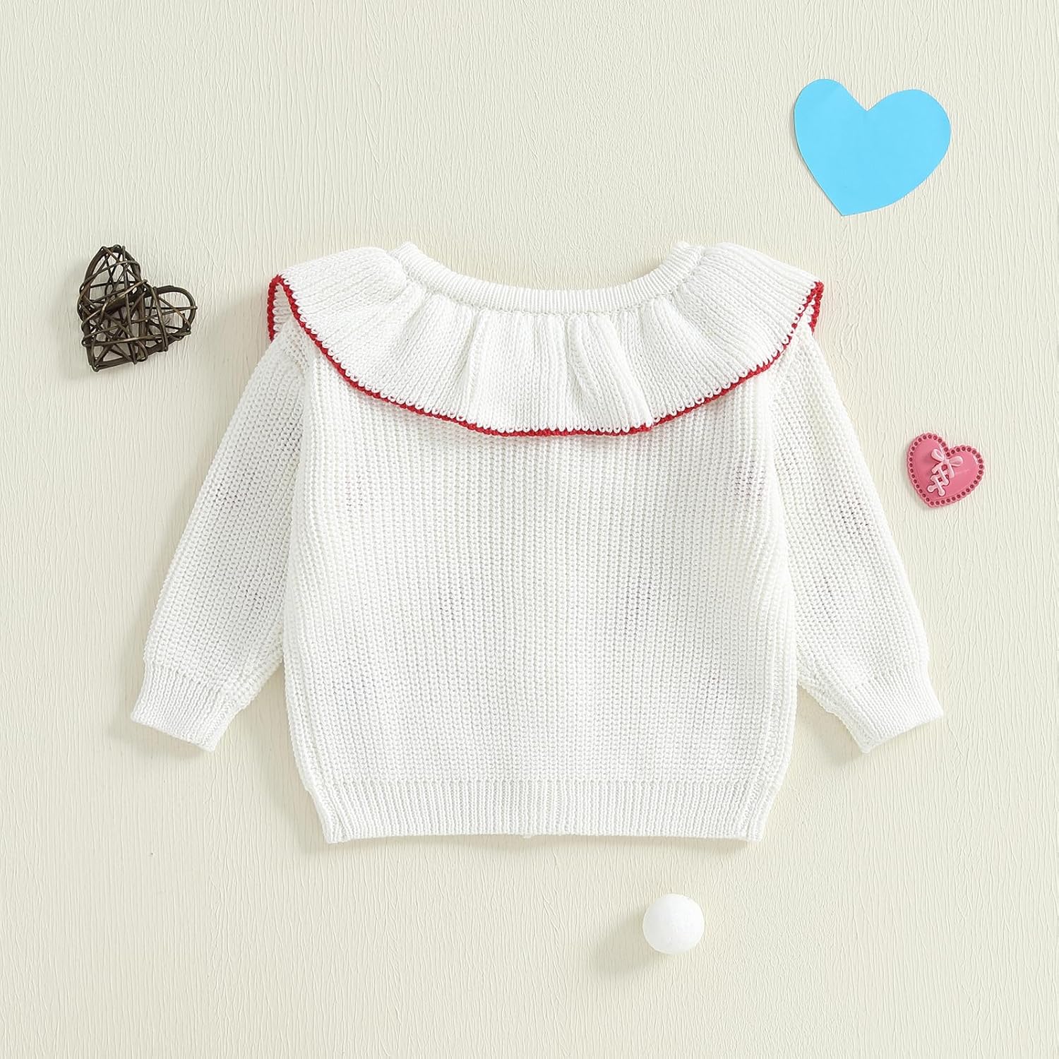 Baby Girl Valentine's Day Outfits Button Down Sweater Heart Print Knit Cardigan Sweaters Toddler Newborn Clothes - Image 3
