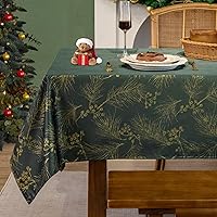 Vista 10 de MikiUp Mantel rectangular de Navidad de jacquard, mantel de tela metálica brillante con copos de nieve de Navidad, impermeable y lavable, mantel