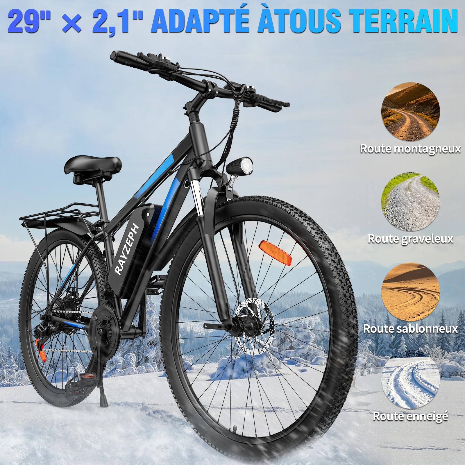 YVY S29 Pro Vélo Électrique, Autonomie 150km, Batterie Amovible 48V 21Ah, VTT Électrique 21 Vitesses, E-Bike Suspension Avant, Double Disque, Écran LCD