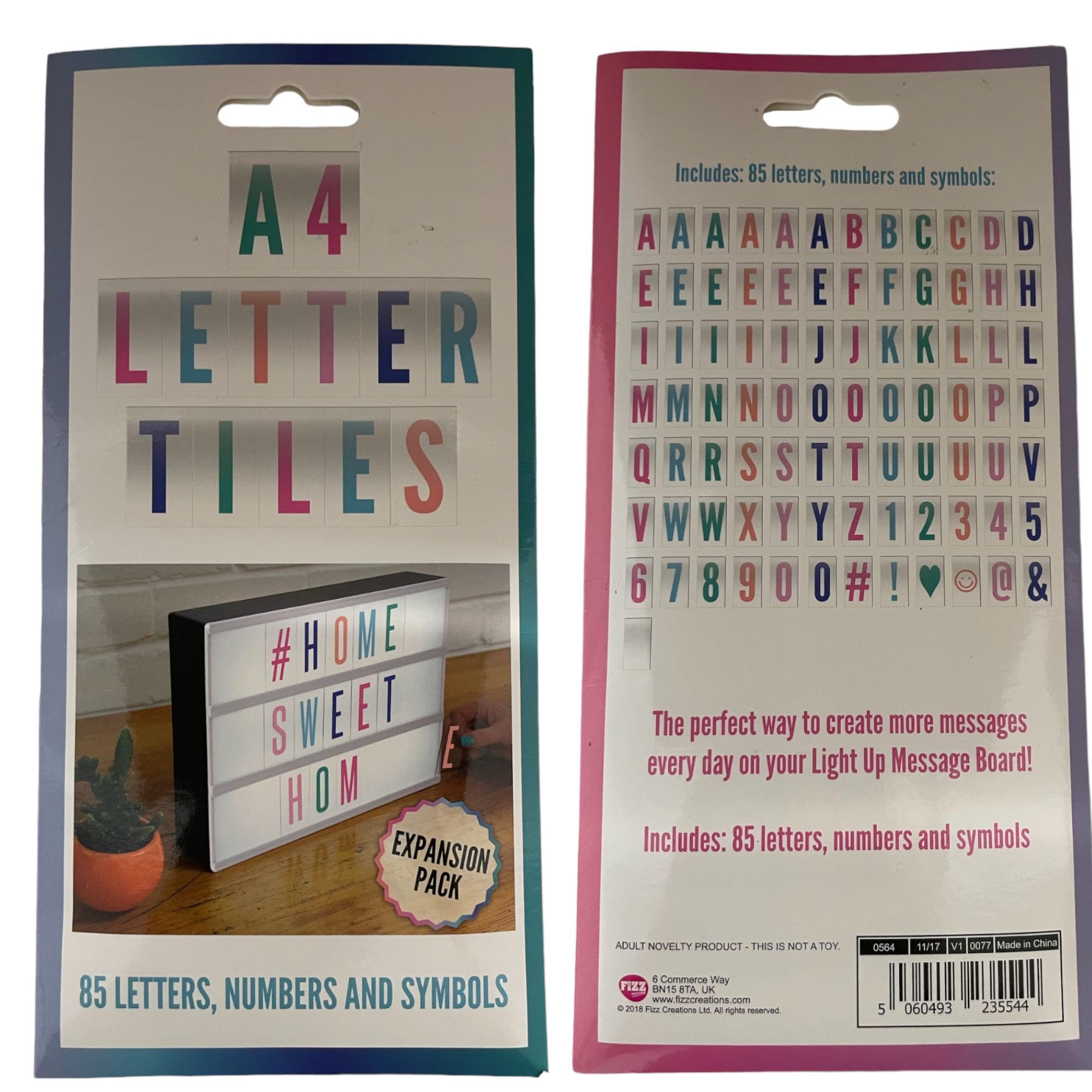 A4 Letter Tiles - 85 Letters, Numbers, and Symbols to fit A4 Cinematic text lightbox sign (Coloured Letters & Symbols)