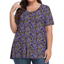 Tencede Womens Plus Size Tops Short Sleeve Tunic Shirts V Neck Summer Floral Loose Fit Blouse XL-5X