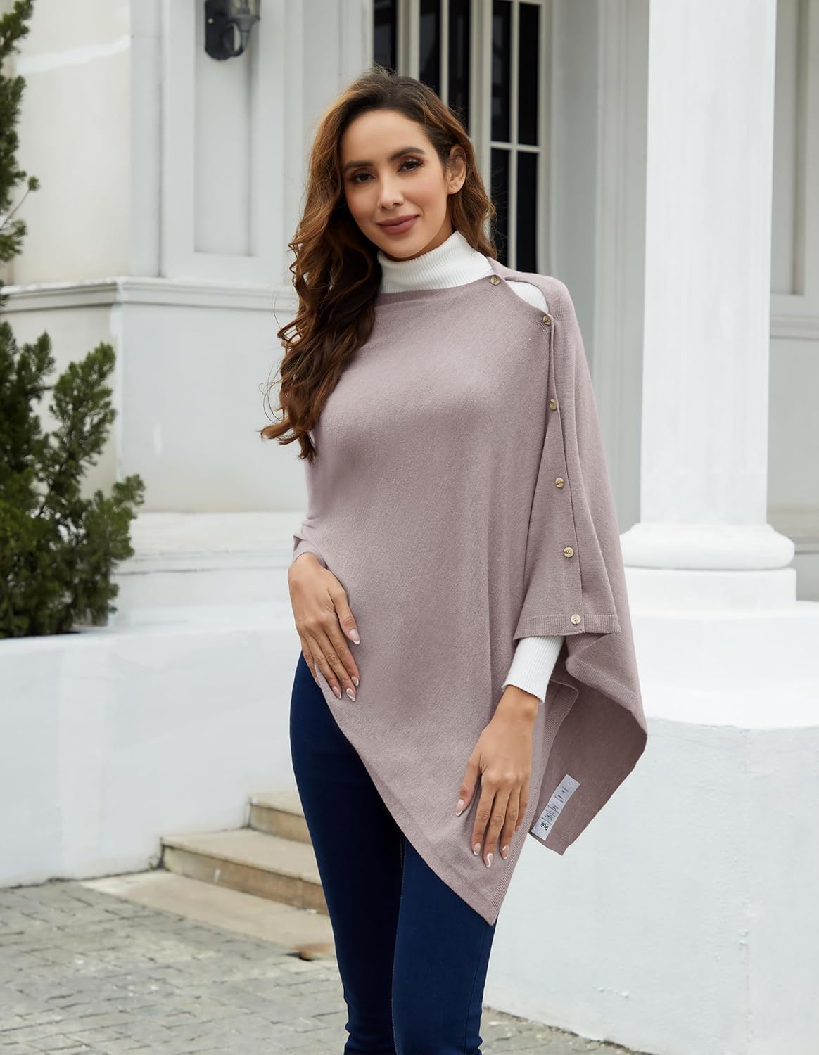 PULI Women's Versatile Knitted Shawls Scarf Poncho Sweater with Buttons Lightweight Spring Summer Fall Wraps - Image 2