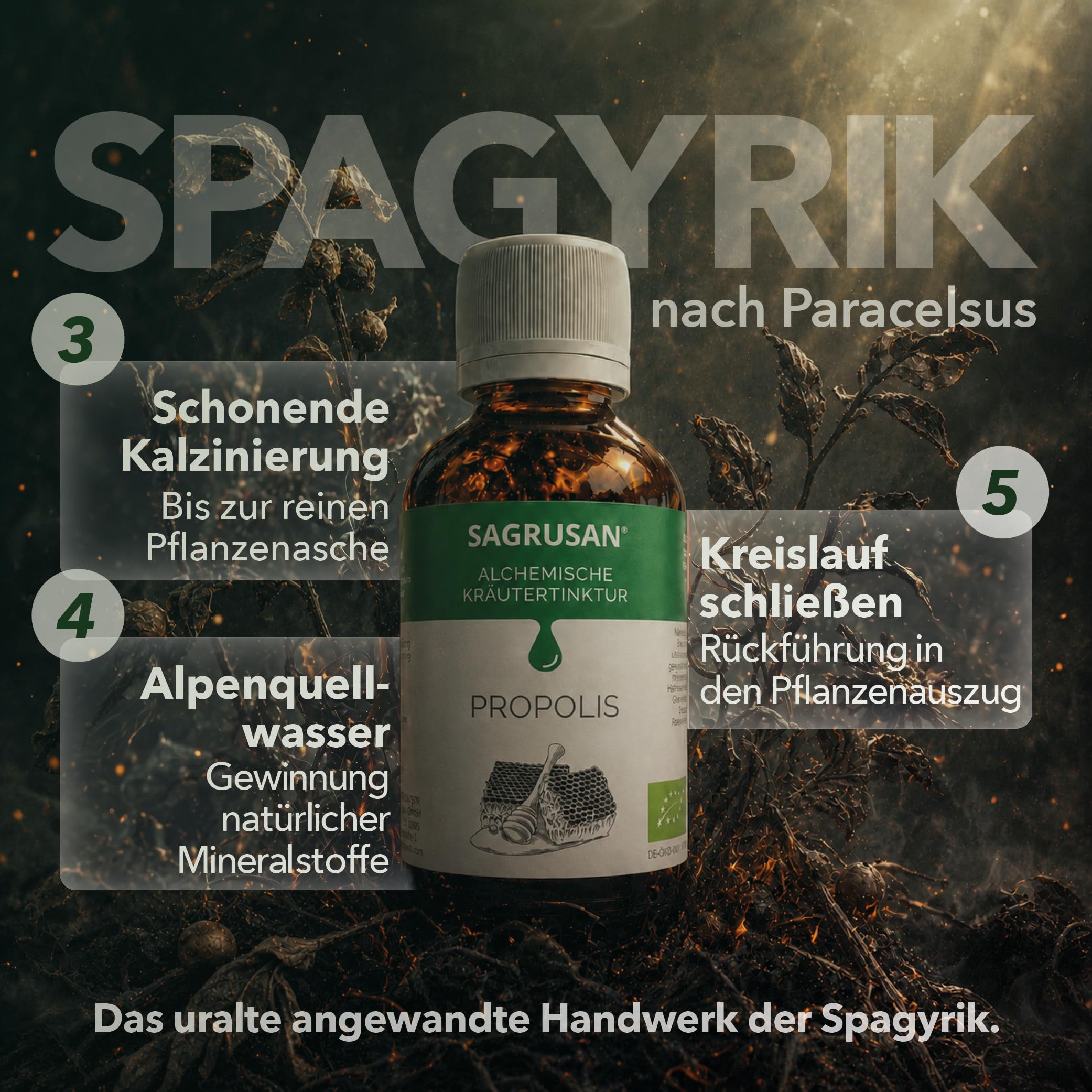 Propolis Tinktur Bio SAGRUSAN 100 ml – Bio Propolis Extrakt vegan aus biologischer Imkerei, alkoholischer Propolis Auszug naturreine Propolis Tropfen im Braunglas aus Österreich | 10 Jahre MHD