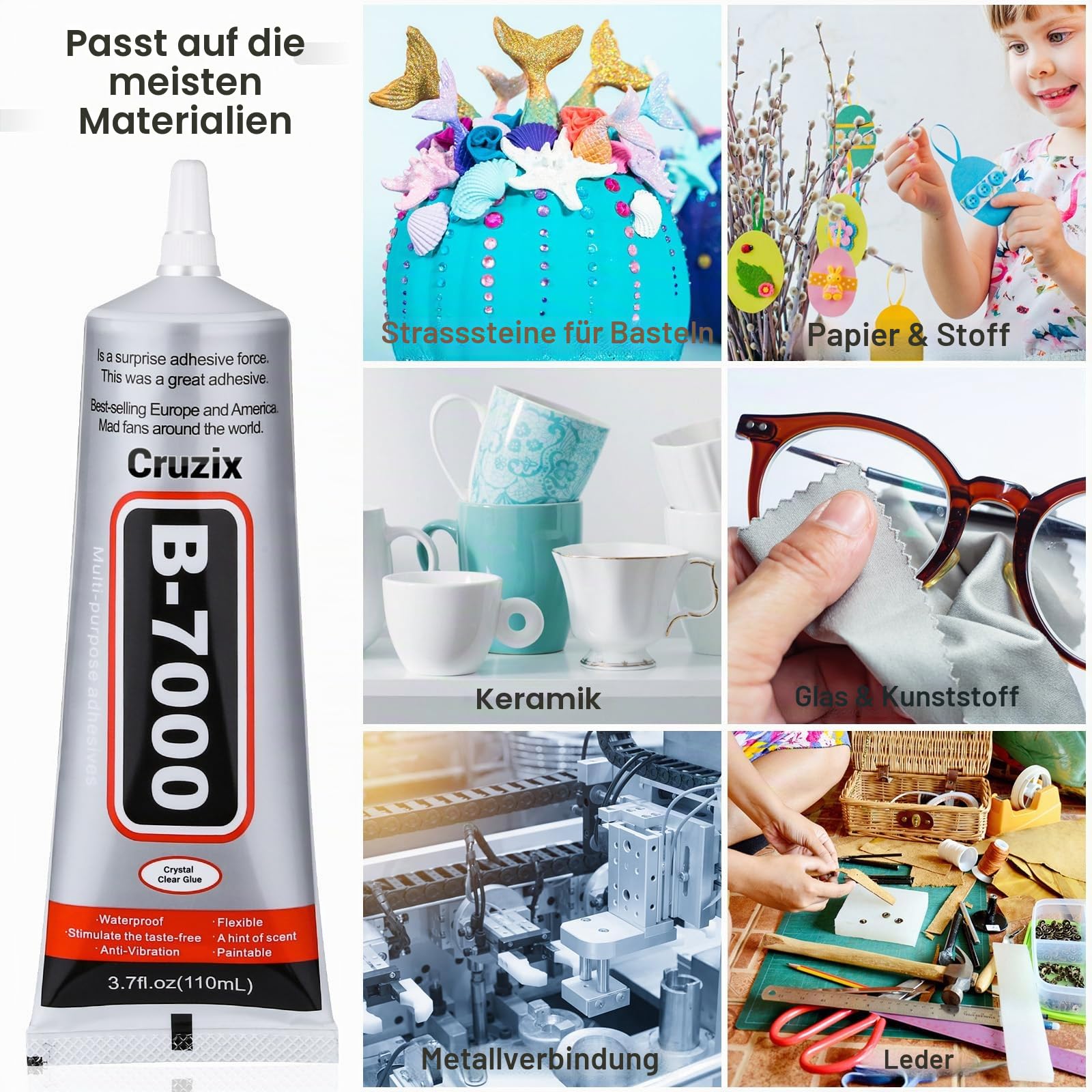 B7000 Schmuckperlen-Kleber für Schmuckherstellung, transparent, 109 ml, B7000 + Plus, Mehrzweck-Kleber für Strass, Basteln, Stoff, Metall, Stein, Nagelkunst, Holz, Glas, 110 ml