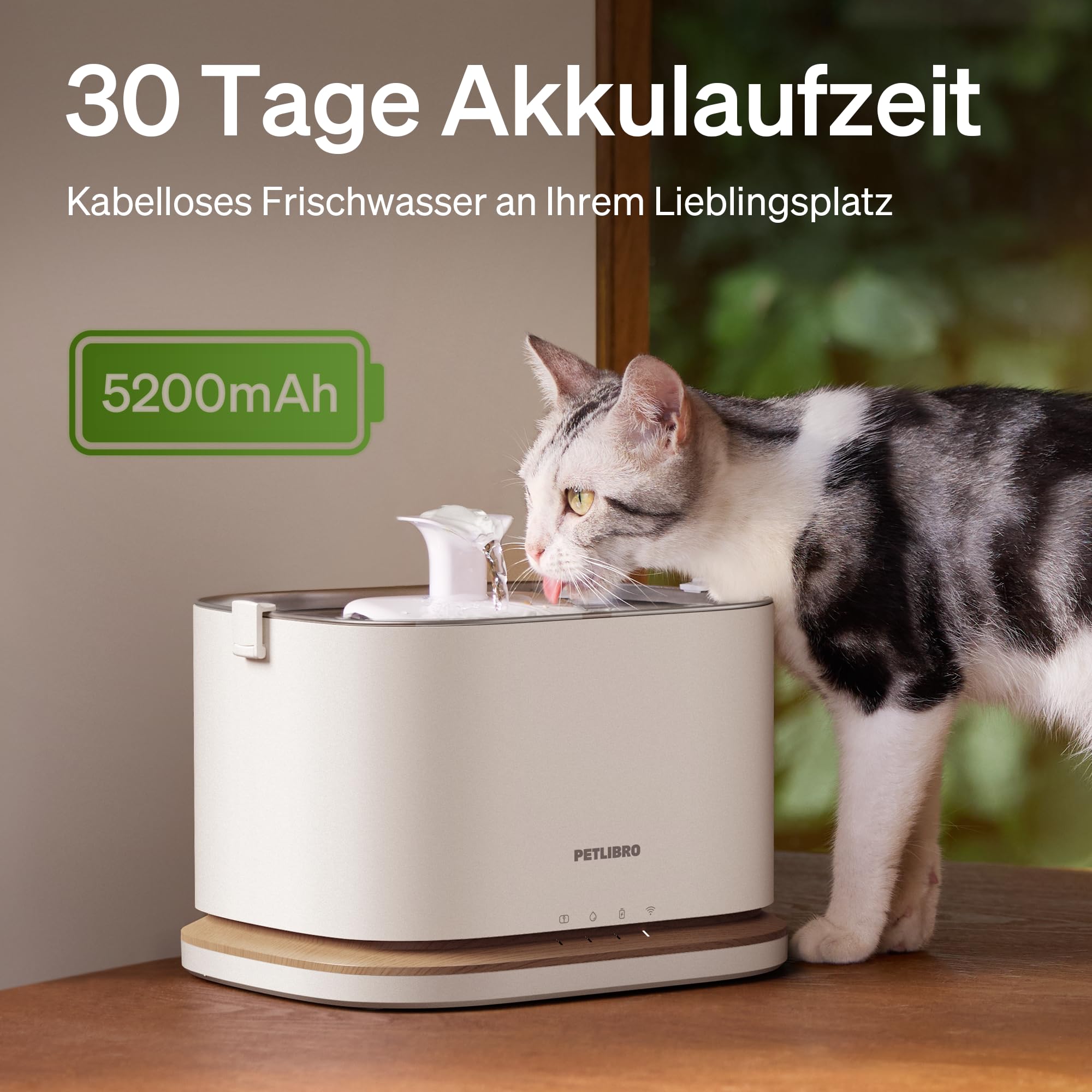 PETLIBRO Upgrade Katzenbrunnen - Kabelloser Trinkbrunnen für Katze mit App-Überwachung, 3L/101oz Dockstream 2, Edelstahlablage, 5GHz WiFi, ideal für Haustiere