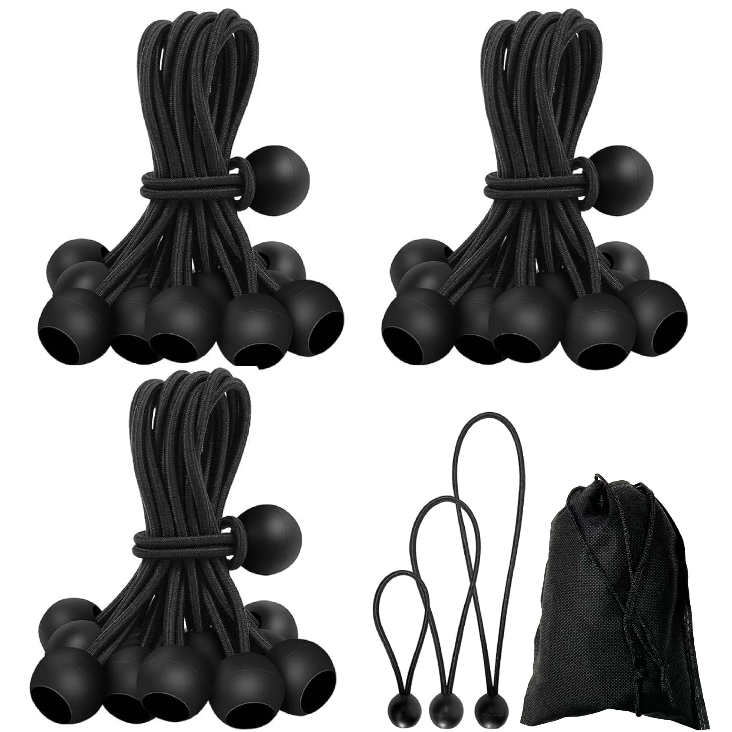 30 Stück Schwarze Planenspanner mit Kugel (10/15/20 cm), Robuste Gummispanner Zeltgummis zum Festzurren von Planen, Überdachungen, Campingzelten, Ladungshaltedrähten, Schläuchen und mehr