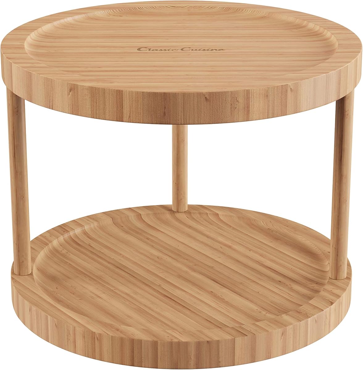 Classic Cuisine Lazy Susan – All-Natural Bamboo Round Two Tier Turntable Kitchen, Pantry and Vanity Organizer and Display with 10 Inch Diameter