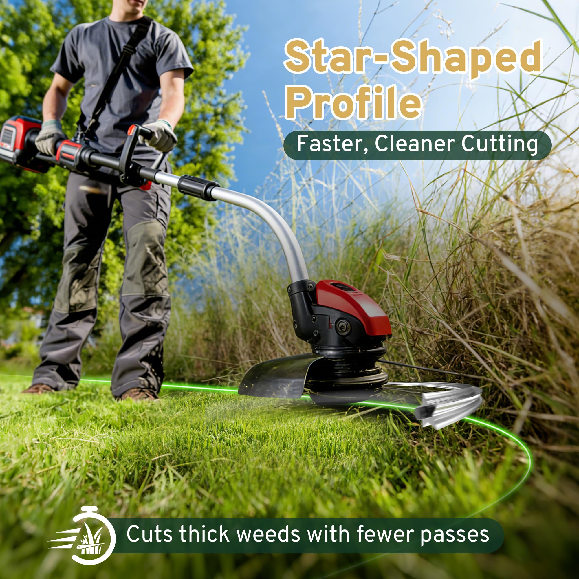 GREELIX Fil Débroussailleuse 3mm x 120m – Profil Étoile en Fil de Coupe Renforcé en Nylon pour Débroussailleuse et Coupe-Bordures, Coupe Nette - 4