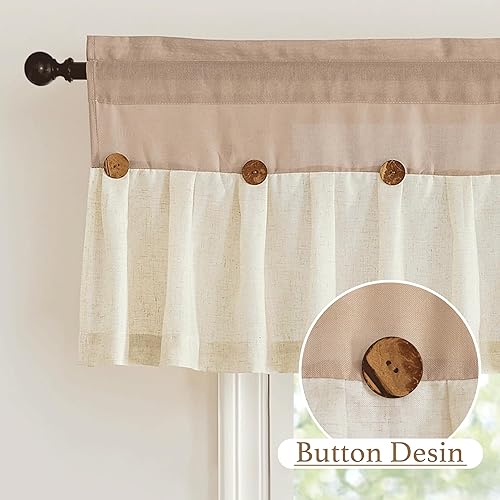 Miniatura 2 de NICETOWN Cenefas de lino grueso para cocinasala de estar, cortinas de ventana de cocina estilo granja, cortinas texturizadas de lino con bolsillo