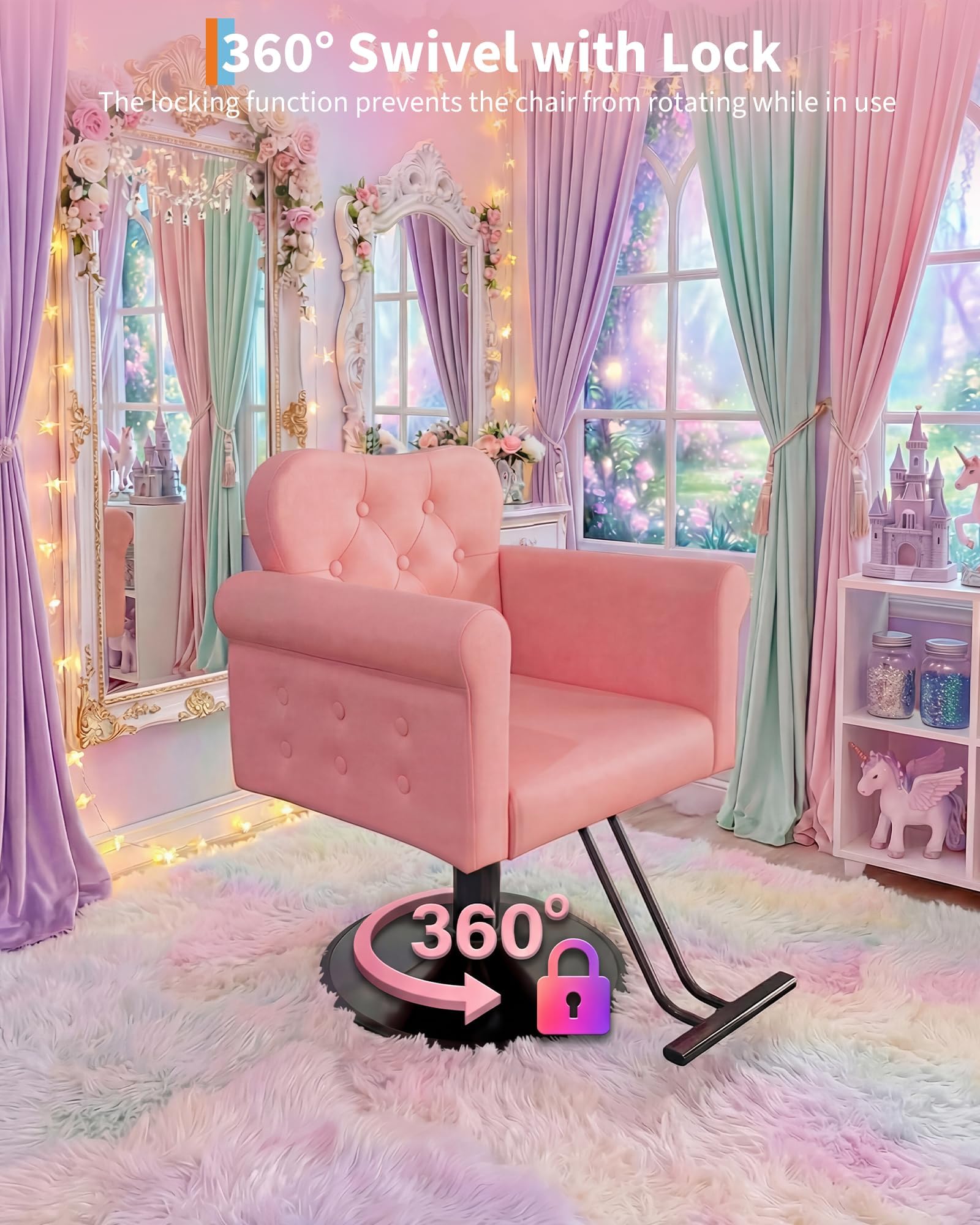 Garvee Fauteuil De Coiffeur en PU pour Styliste, Chaise De Barbier avec Pivotement, Base Ronde en Métal, Lift Hydraulique, Capacité Jusqu'à 150 kg, pour Salon De Coiffure, Spa, Maison, Rose
