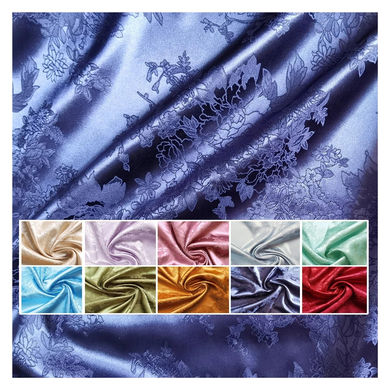 Tela de satén 58'' ancho, brocado floral, tela damasco charmeuse sedoso, material forro for vestido, kimono y traje para costura y confección(Red,5 X 1.48M)
