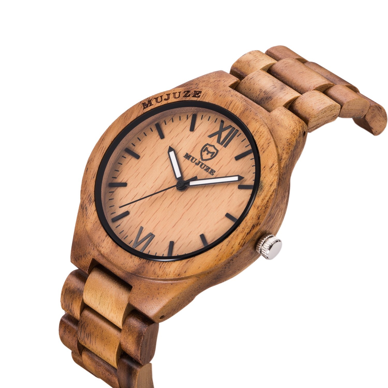 MUJUZE Holz Armbanduhr Herren Damen Holzuhr Analoge Quarz holzarmbanduhren mit Sandelholz Band und Leuchtendem Zeiger Herrenuhr Holzuhren