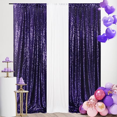 SquarePie Telón de fondo de lentejuelas de 2 x 8 pies, 2 cortinas brillantes de fondo morado para decoración de fiesta de boda de Halloween disponible en Yaxa Peru