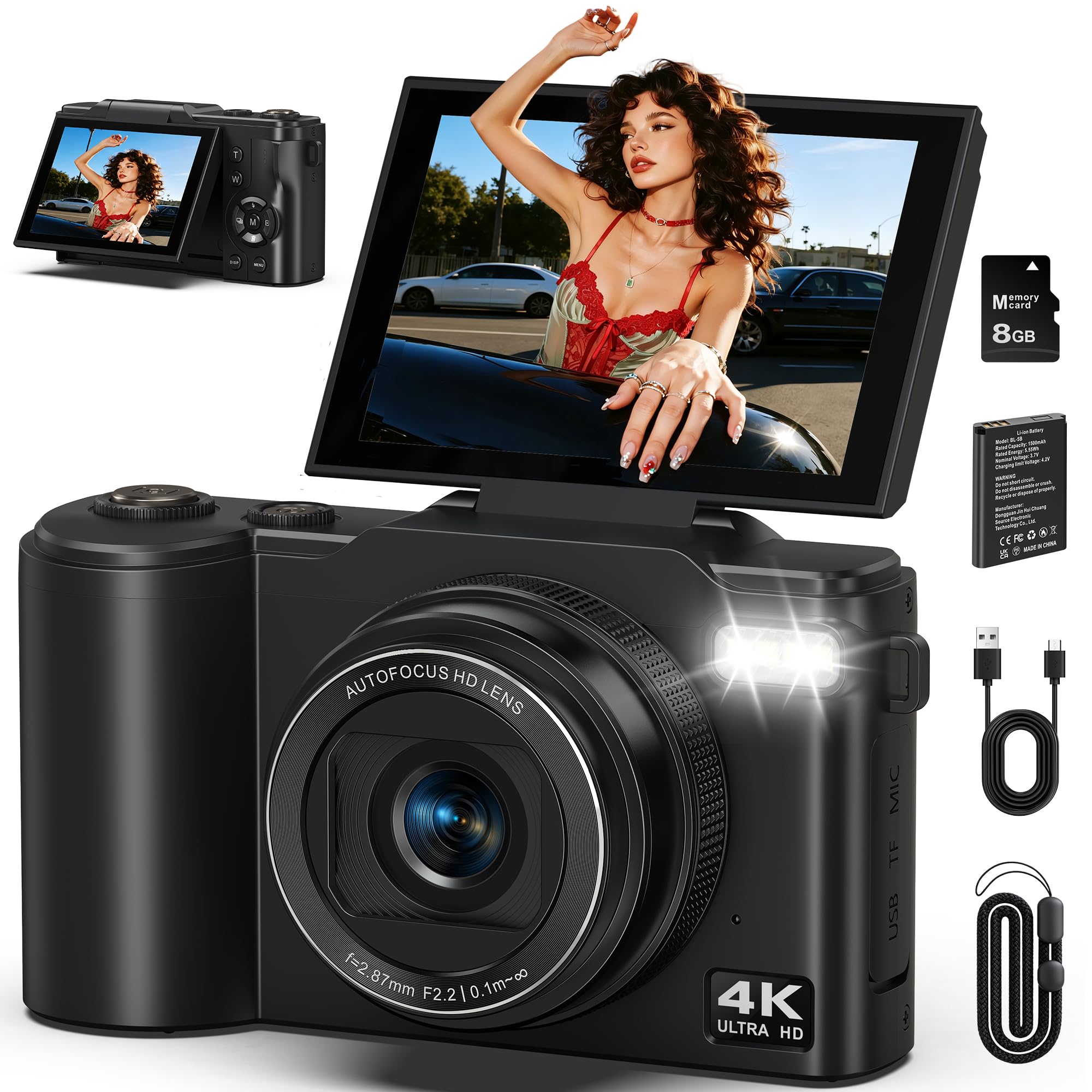 4K Digital Camera for Photography, 64MP Vlogging Camera for YouTube