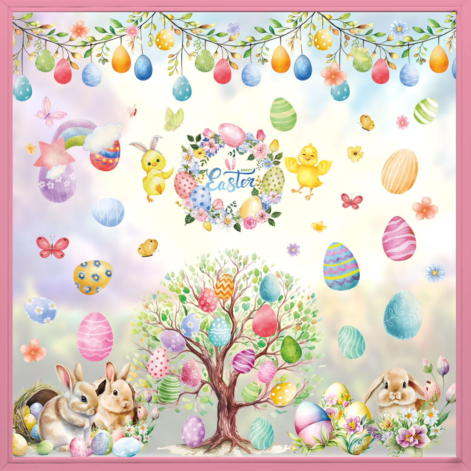 AhfuLife Easter Window Stickers, 9 Sheets Reusable Easter Window Clings for Kids Easter Decorations, Double Sided Window Stickers for Home Office Shop Window Decorations (Style 5)