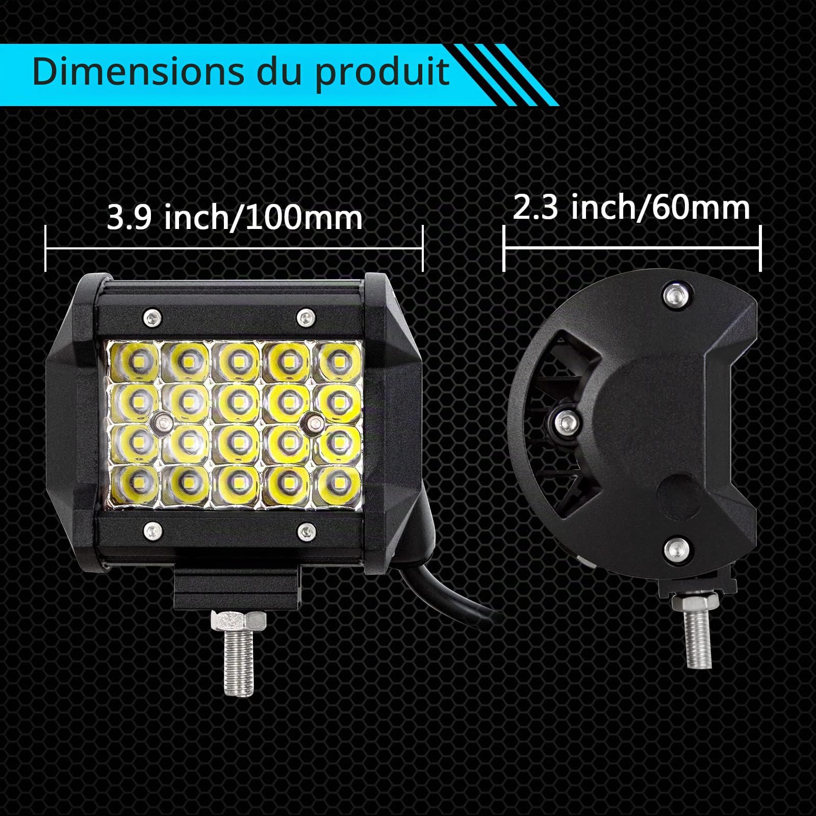 RIGIDON 105cm 42 Pouces 540W incurvée LED Light Barre avec 12V Faisceau kit | 2x 4 pouces 60W phare de travail led, étanche, barre lumineuse, pour offroad véhicules voiture camions ATV bateau tracteur