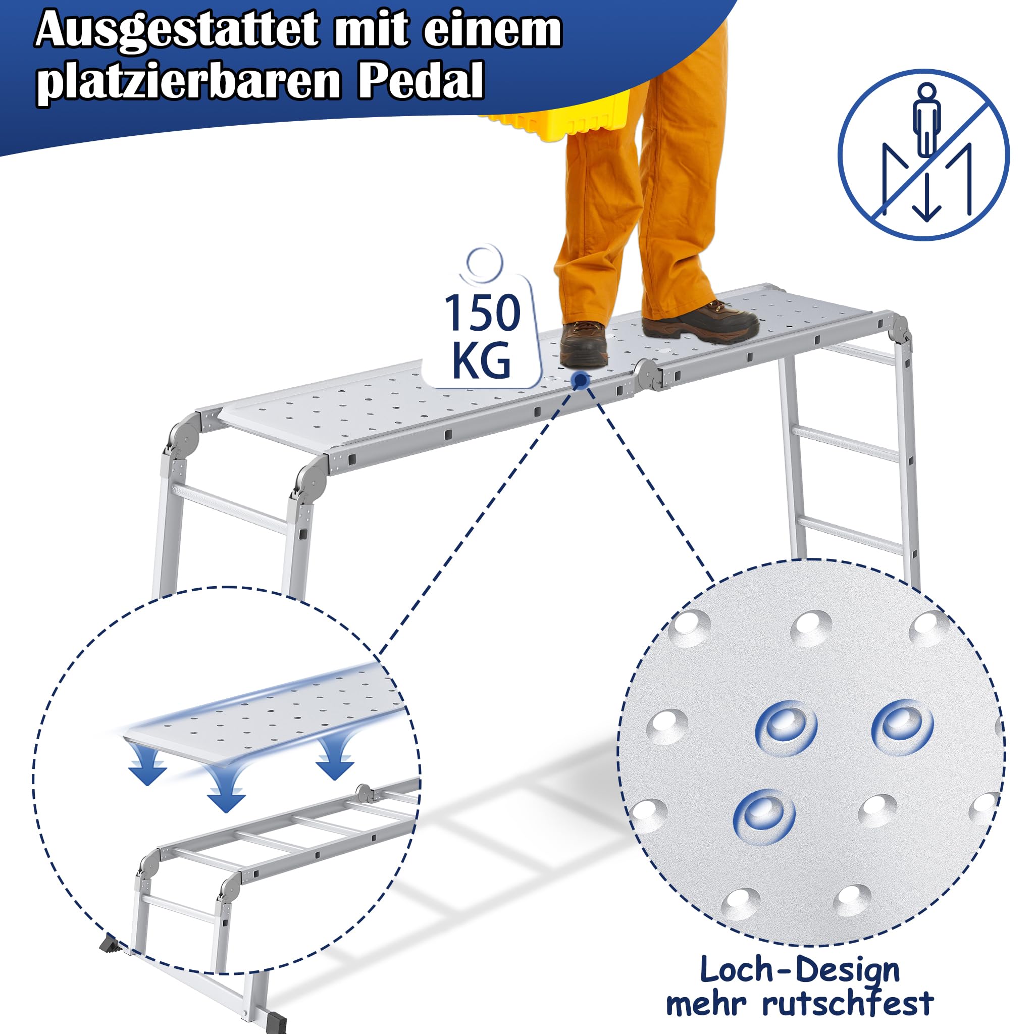 NAIZY Aluminium Telescopische Vouwladder, 4,4 M, Multifunctioneel met Haken, Veelzijdig, Uitschuifbaar, 15 Treden, Vrijstaand, Laadvermogen 150 kg
