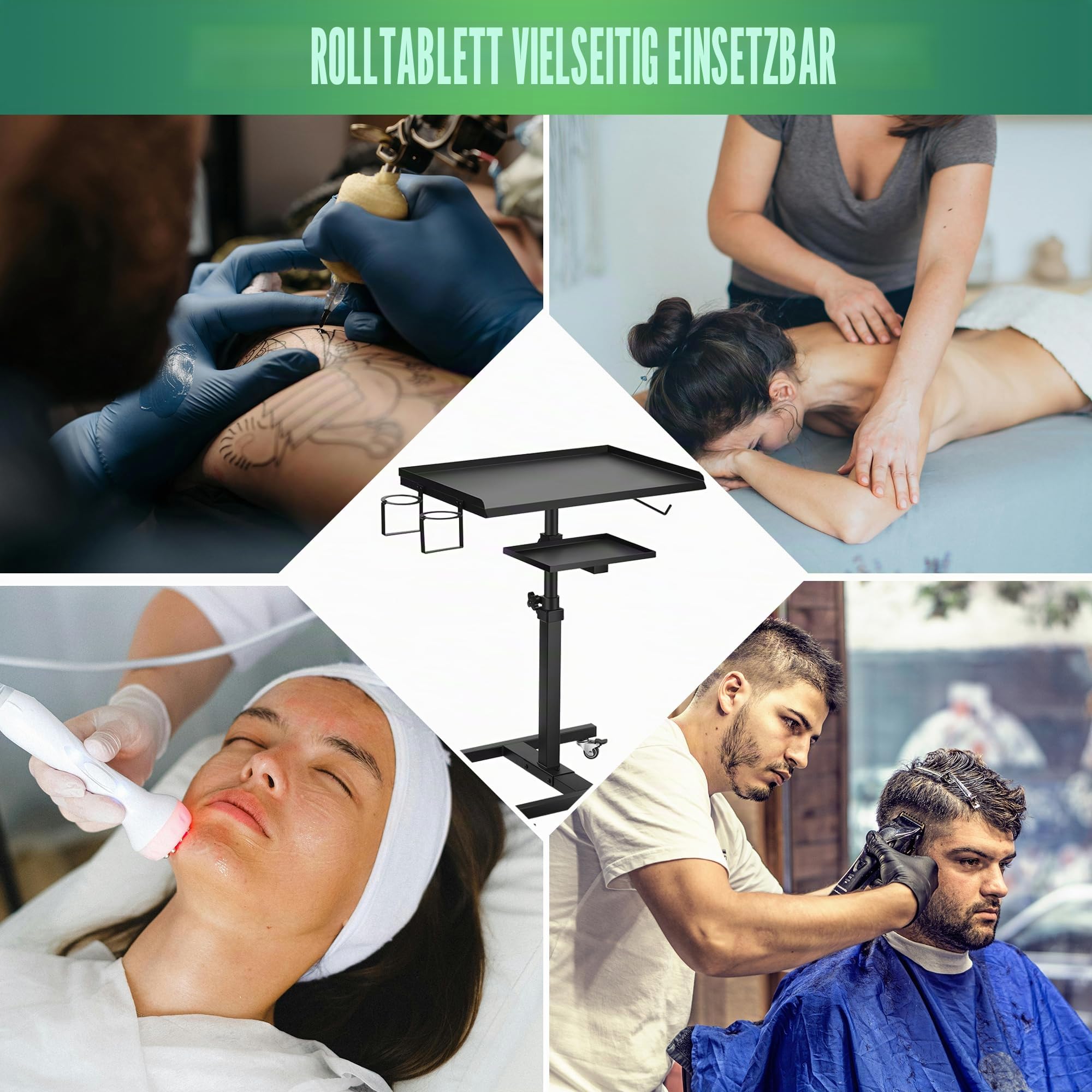Tattoo-Tablett-Wagen mit Ablageplattform, Salon-Tablett auf Rädern, Trolley, höhenverstellbar, robuster Aufbewahrungswagen für Tattoo-Studio
