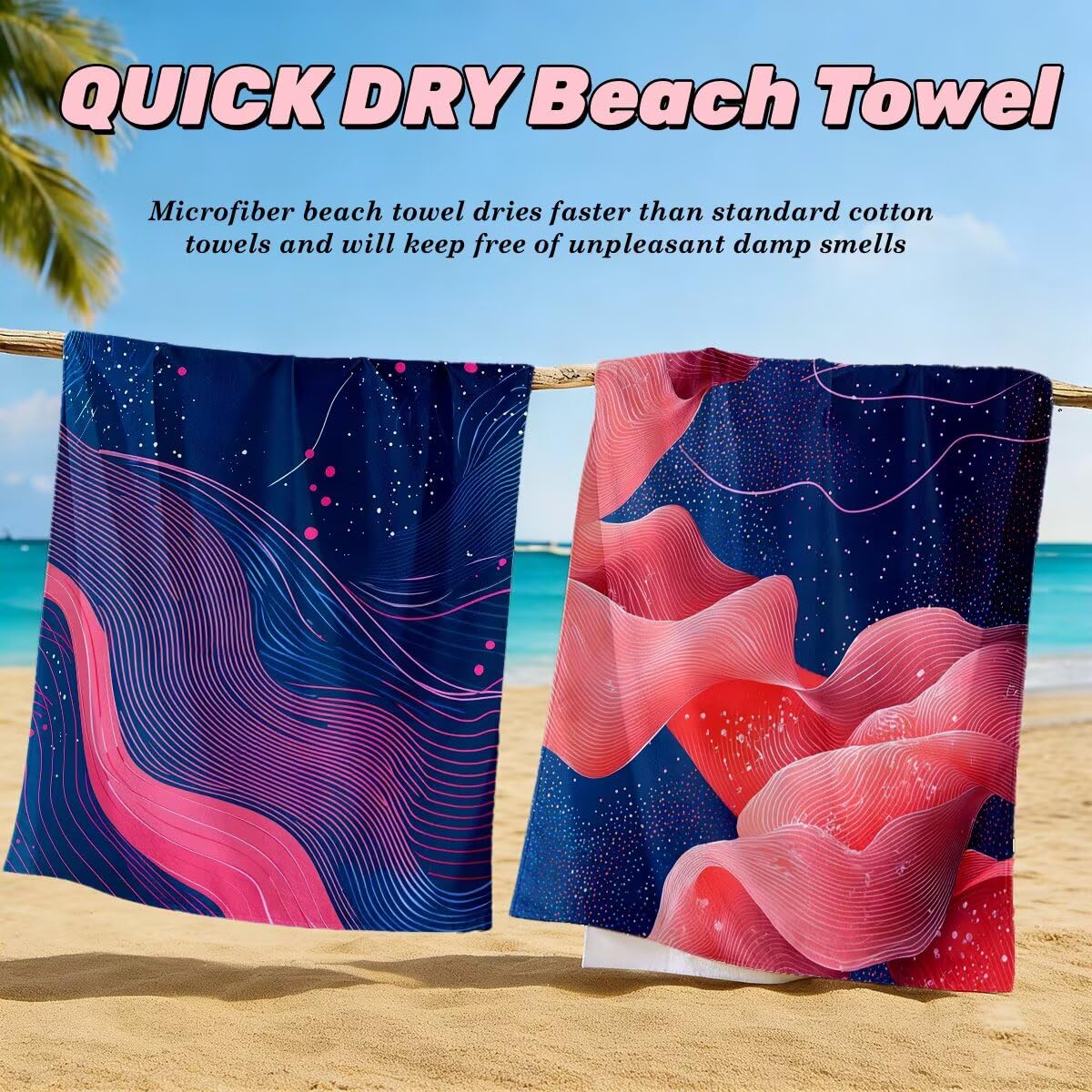 Toalla Playa 80x160 cm, Toalla Gimnasio Microfibra Secado Rapido, Juego de 2 Antiarena Toallas de Playa, Ligera Compacta Toallas Microfibra Grande para Viaje, Regalo Hombre Regalo Mujer (Moda) -4905