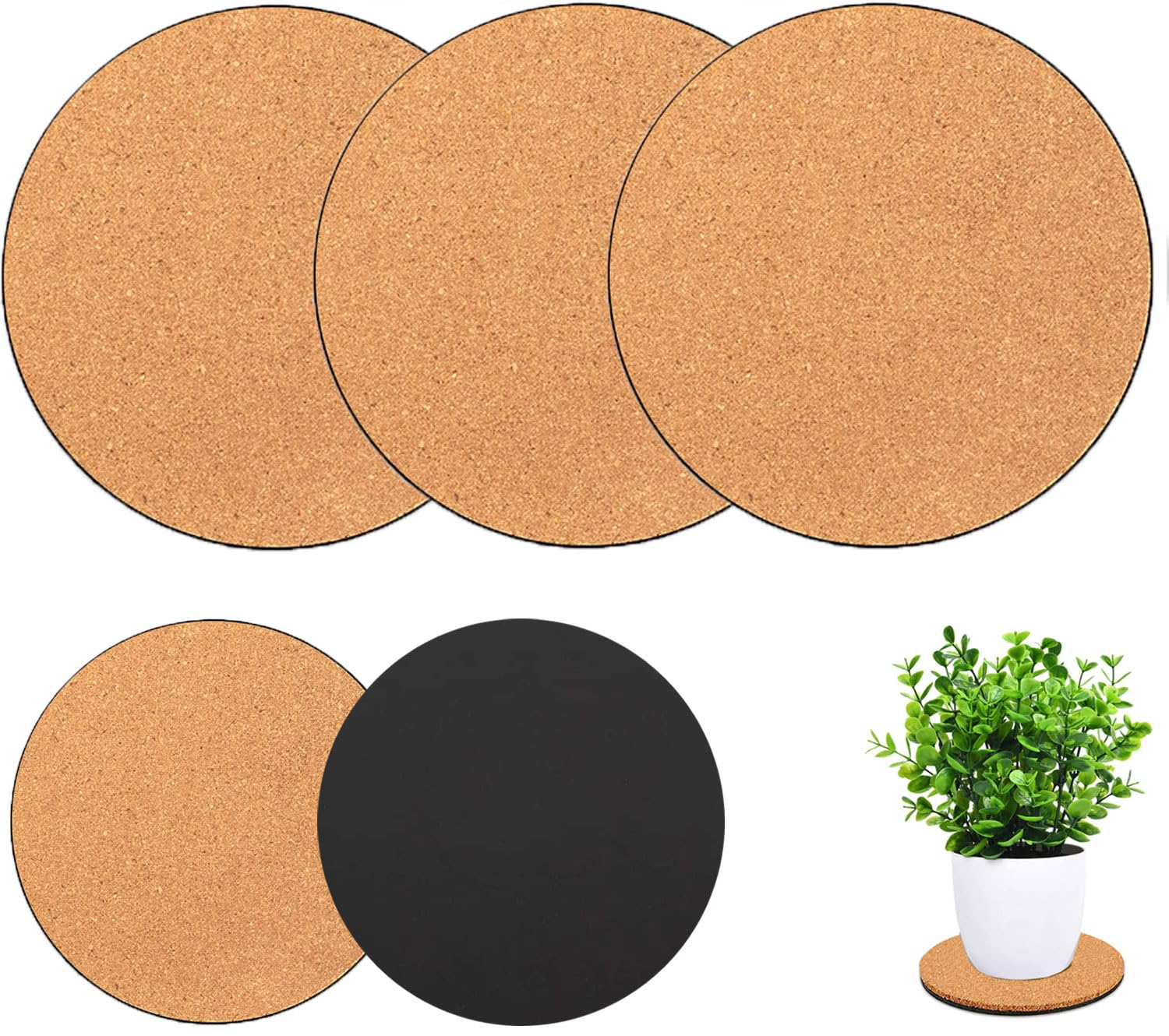 3 Pieces Cork Plant Coasters, 10 Inch Cork Plant Mats, Cork Coaster for Planters, Large Plant Coasters for House Plants Indoors (Nude & Black)