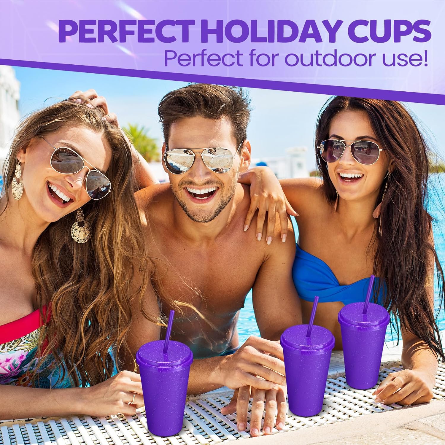 Honeydak 15 Pack 24oz Plastic Tumblers with Lids and Straws Gifts Bulk Glitter Reusable Iced Coffee Cups Cold Drink Travel Mug Cup for Parties Adults Birthdays Weddings (Dark Purple) - Image 6